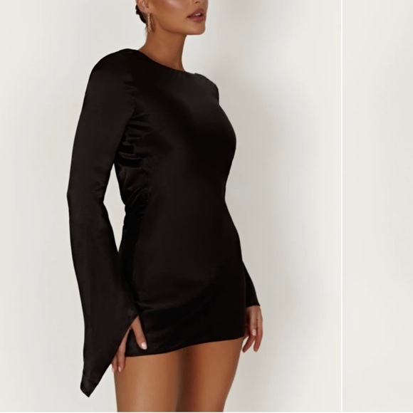 Meshki Davina Satin Long Sleeve Mini Dress - Picture 2 of 6